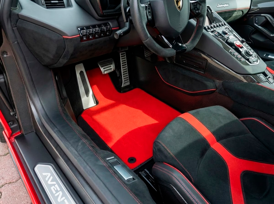 Customizable Red Floor Mats for Lamborghini Aventador With Black Leather
