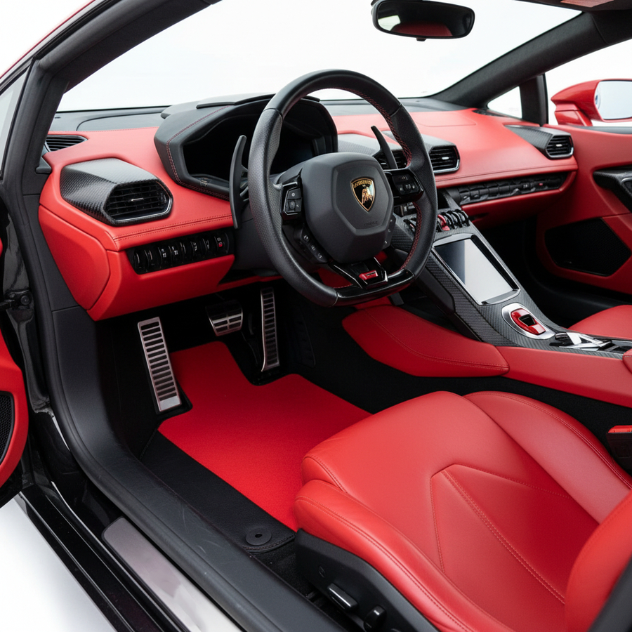 Czerwone maty do samochodu dla Lamborghini Huracan EVO z czarną skórą