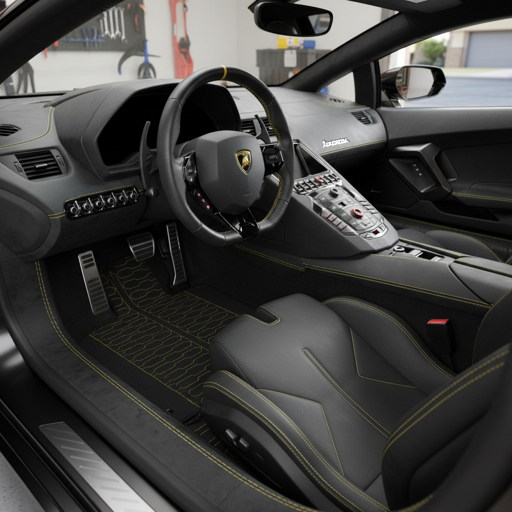Customizable Leather Floor Mats with Single Diamond Pattern for Lamborghini Aventador (2012-2022) - AutoWin
