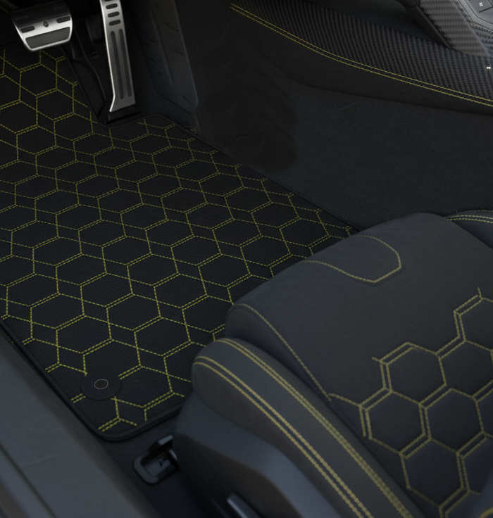 Customizable Leather Floor Mats with Symmetrical Hex Pattern for Lamborghini Temerario (2025-2026) - AutoWin