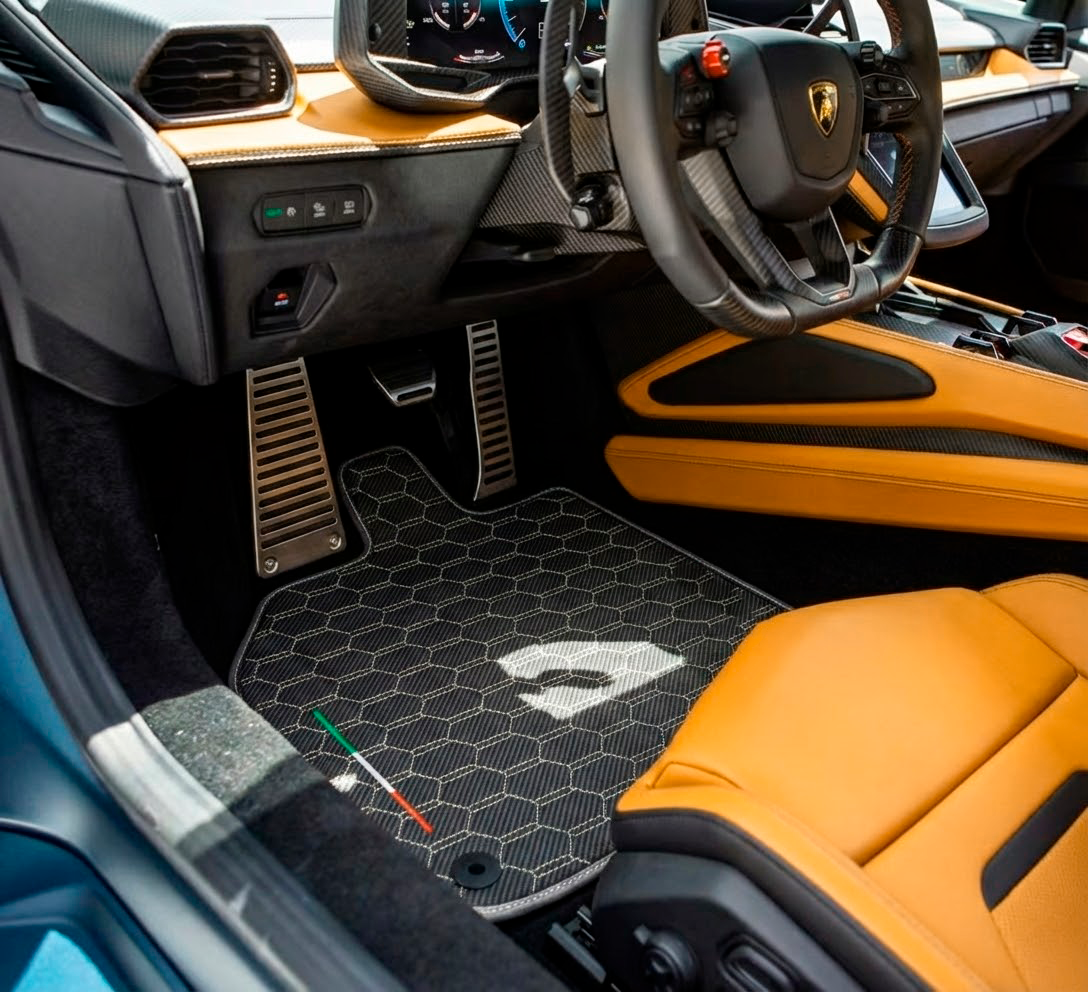 Customizable Leather Floor Mats with Symmetrical Hex Pattern for Lamborghini Temerario (2025-2026) - AutoWin