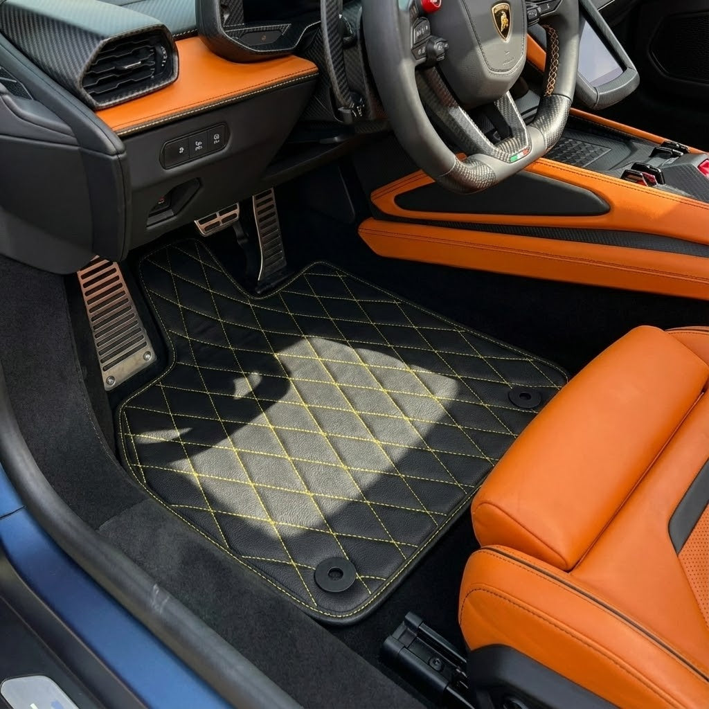 Customizable Leather Floor Mats with Symmetrical Hex Pattern for Lamborghini Temerario (2025-2026) - AutoWin