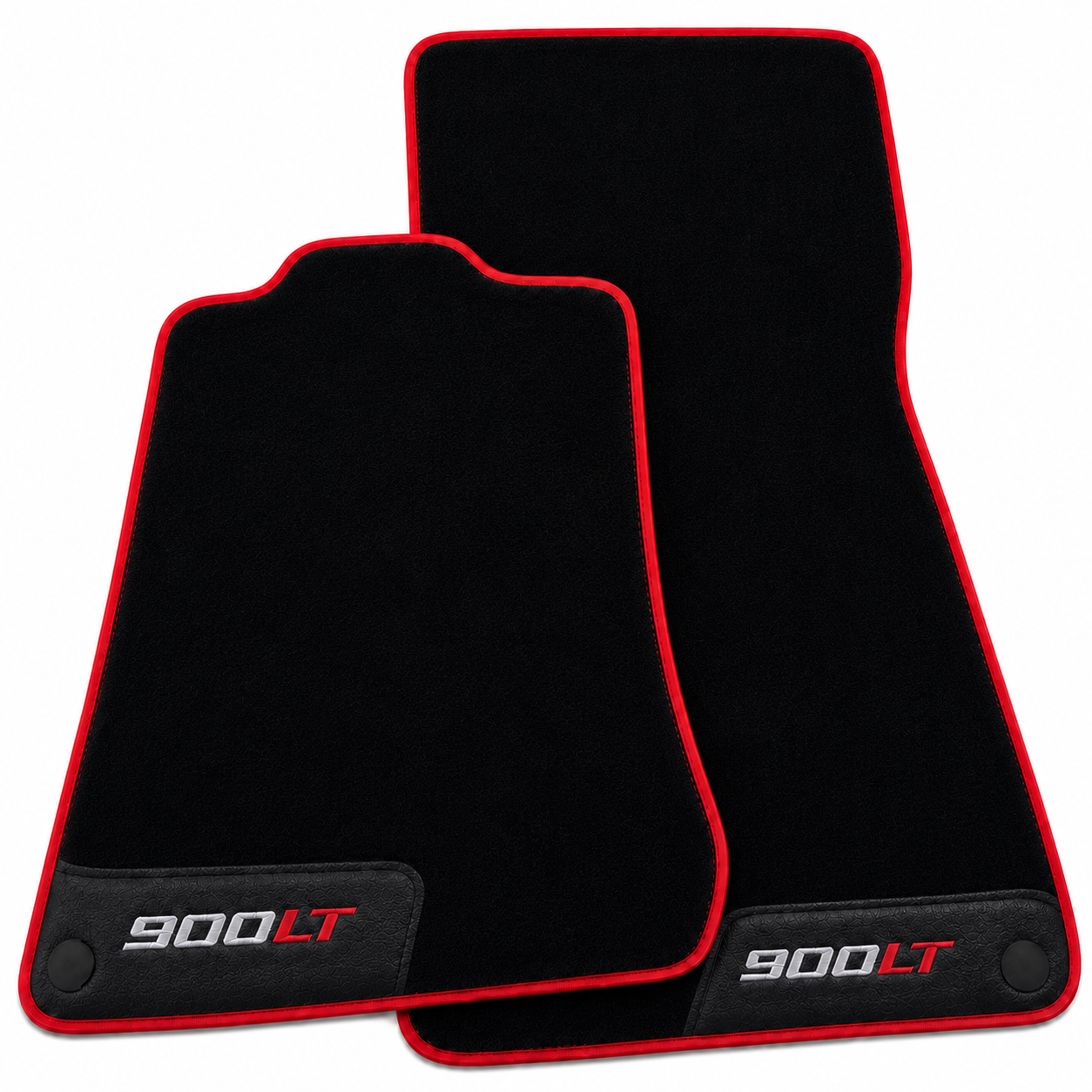 Black Floor Mats For McLaren 720S - 900 LT Tailored With Red Trim - With Leather