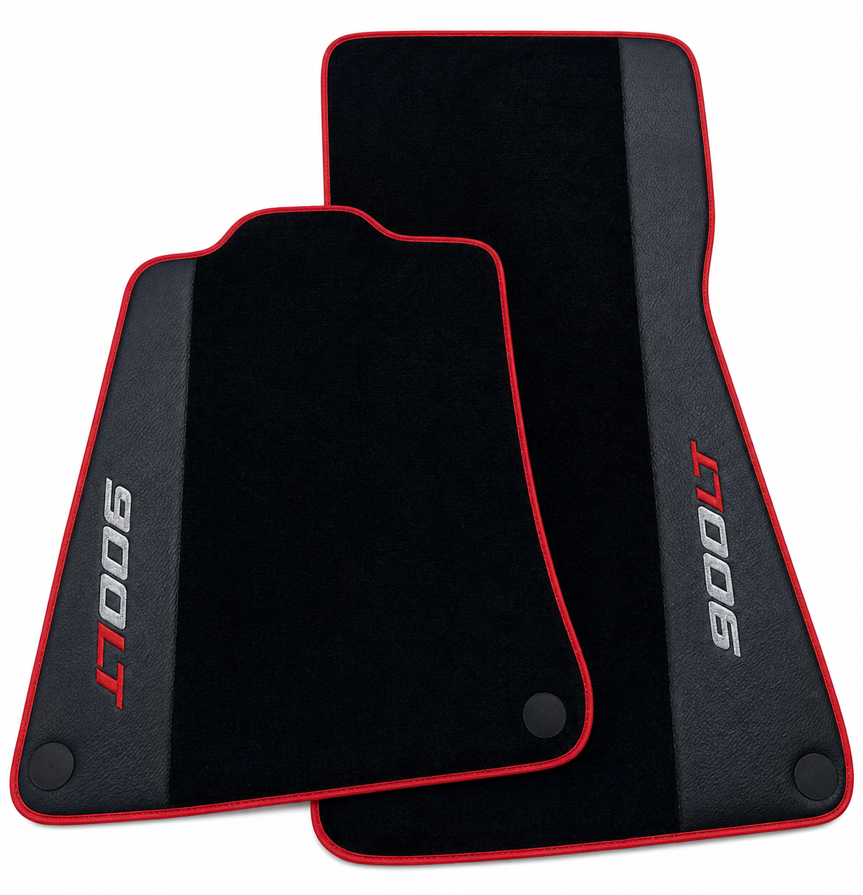 Black Floor Mats For McLaren 720S - 900 LT Tailored With Red Trim - With Leather