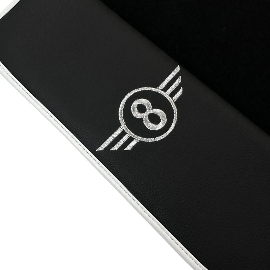 Black Floor Mats for Mini Cooper / One Electric (2020-2023) with Leather | White Trim - AutoWin