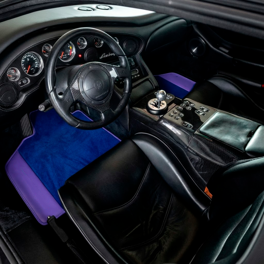 Dostosowywane niebieskie dywaniki samochodowe dla Lamborghini Diablo (1990-2001) z fioletową skórą