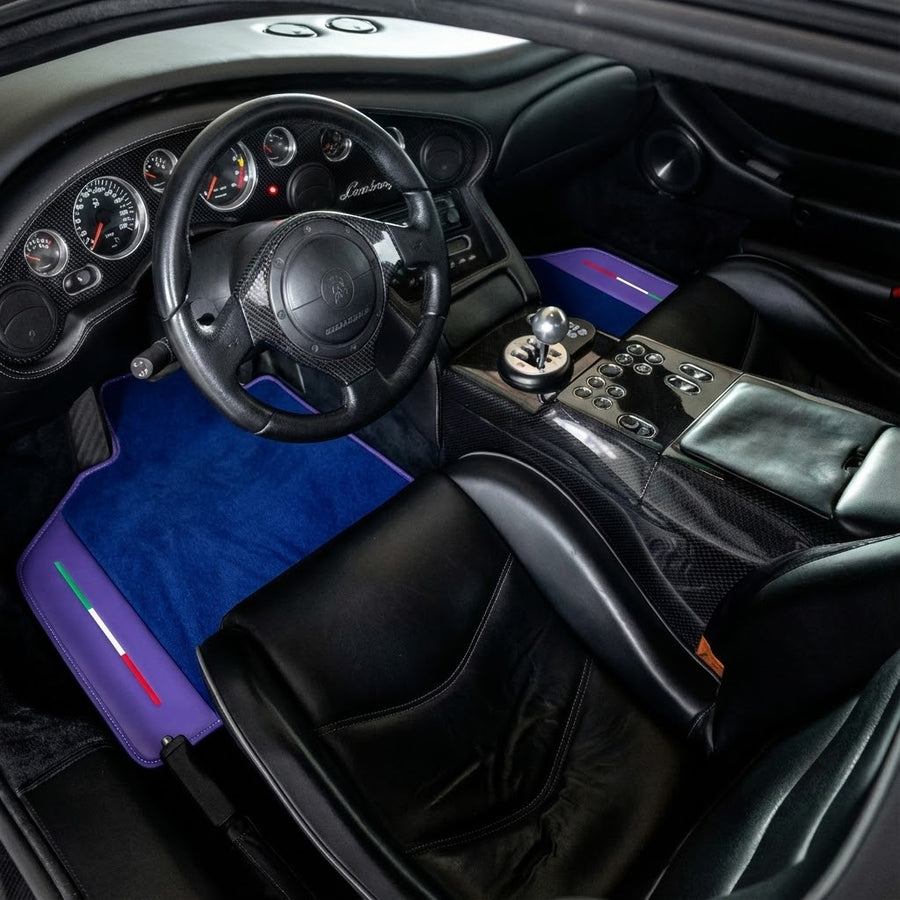 Dostosowywane niebieskie dywaniki samochodowe dla Lamborghini Diablo (1990-2001) z fioletową skórą