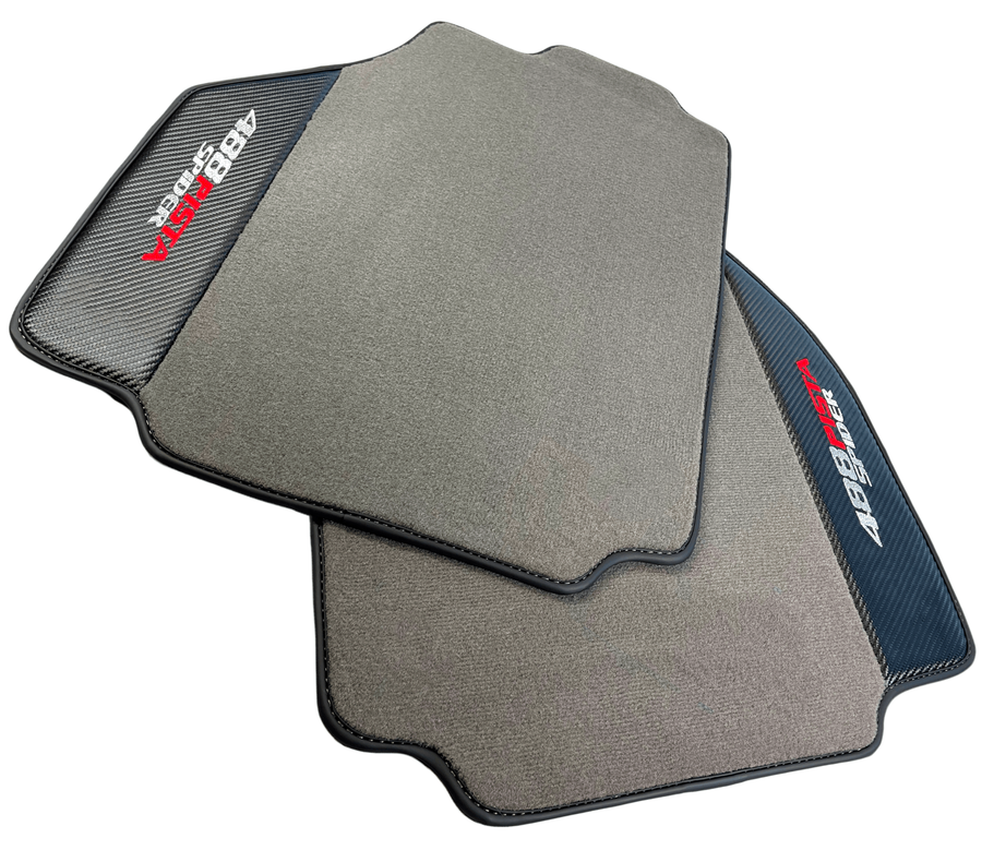 Gray Floor Mats For Ferrari 488 Pista Spider 2019-2021 With Carbon Fiber Leather