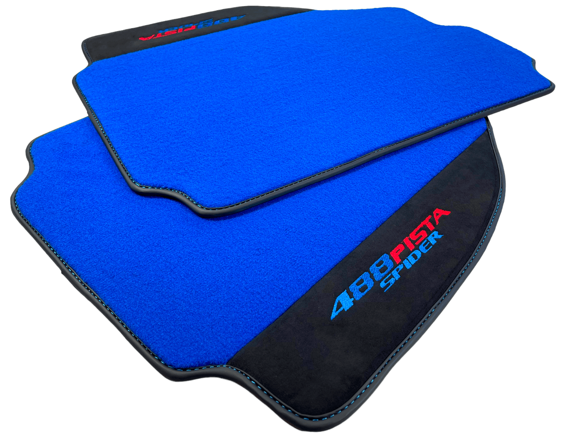 Blue Floor Mats For Ferrari 488 Pista Spider 2019-2021 With Alcantara Leather