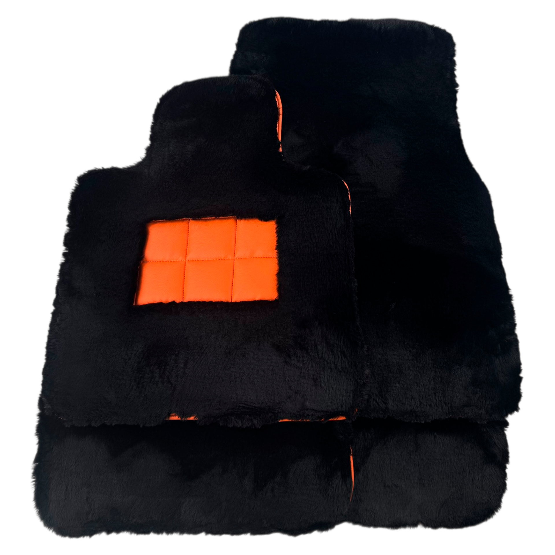 Black Sheepskin Floor Mats for Rolls-Royce Spectre (2023-2024) Orange Leather Trim