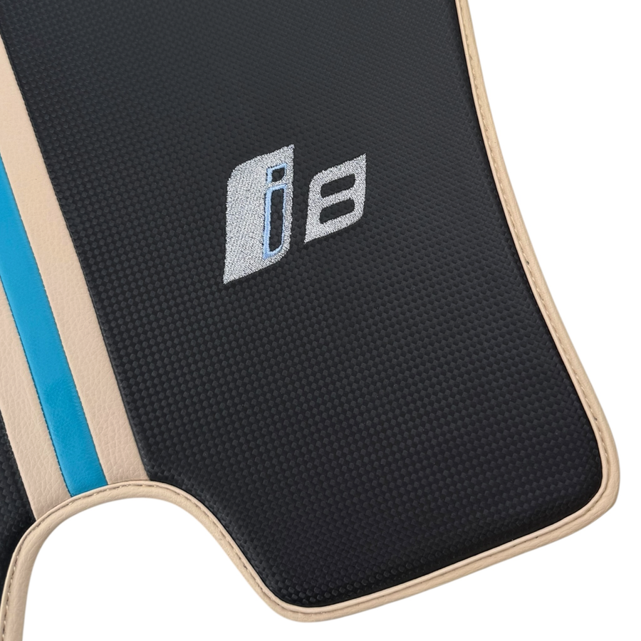 Carbon Fiber Floor Mats for BMW i8 Series L12 L15 | Cream Leather