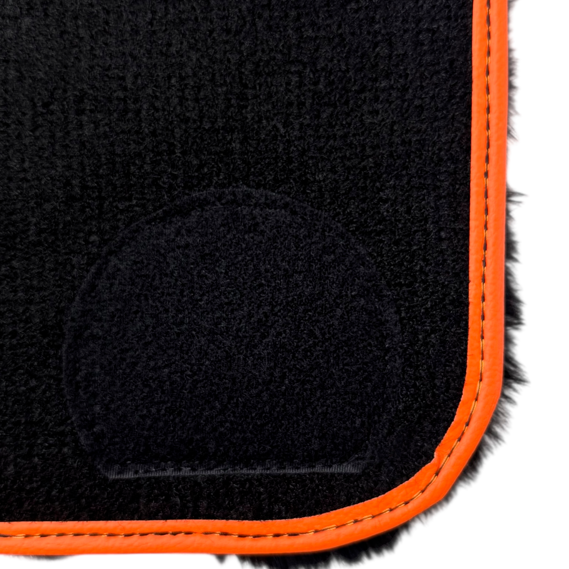 Black Sheepskin Floor Mats for Rolls-Royce Spectre (2023-2024) Orange Leather Trim