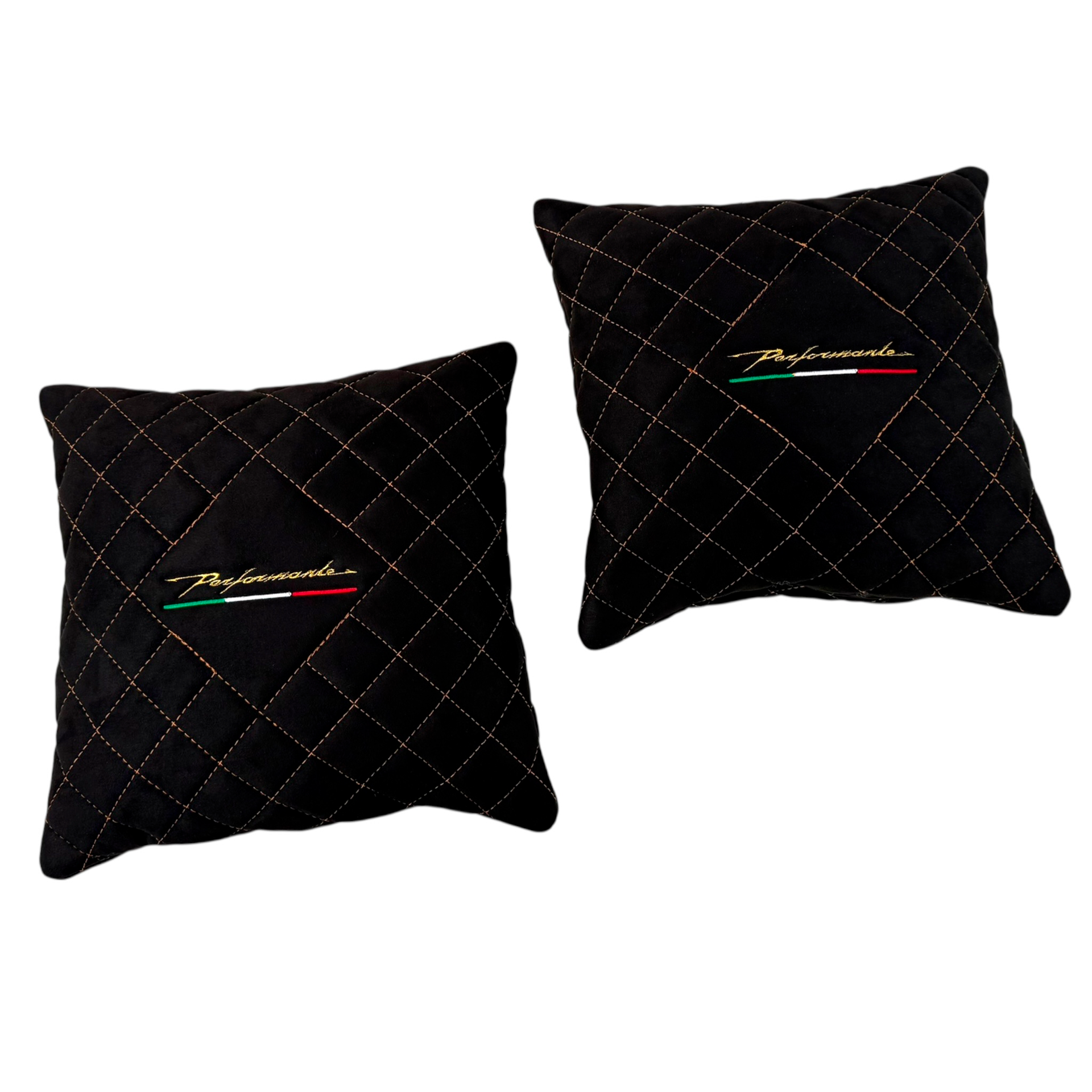 Lamborghini Countach Black Alcantara Leather Pillows - Tan Sewing