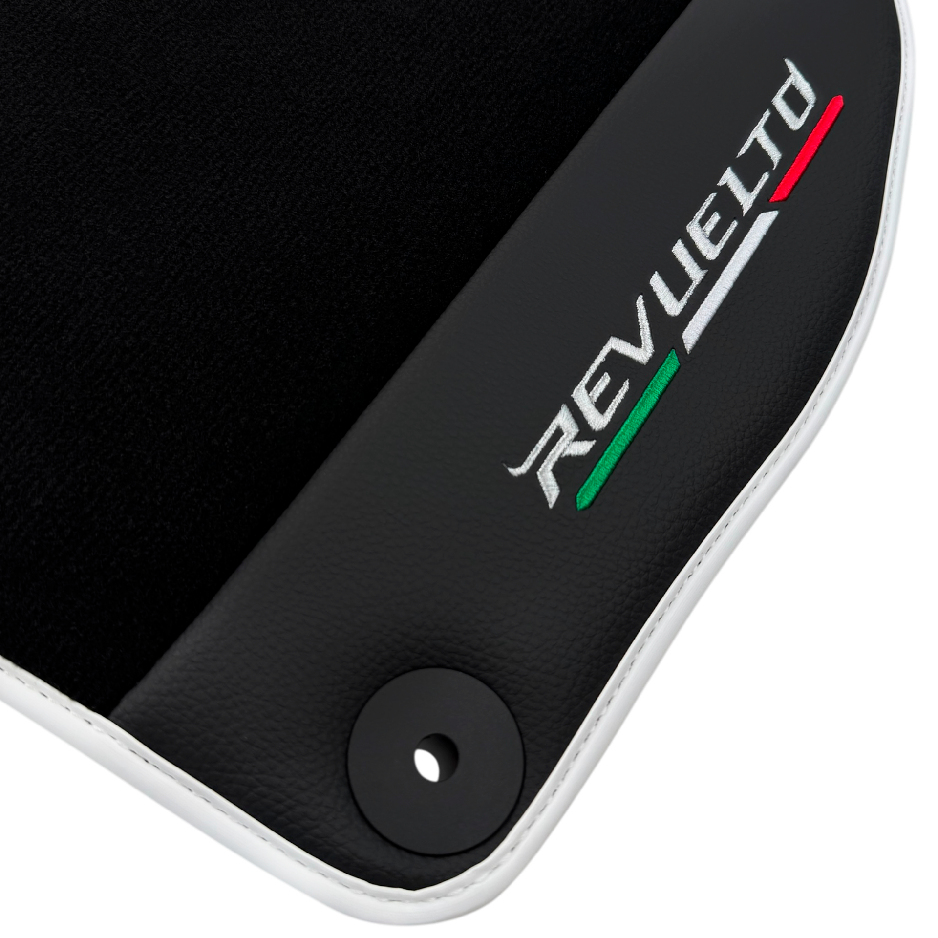 Black Floor Mats with Leather for Lamborghini Revuelto (2024-2025) | White Trim