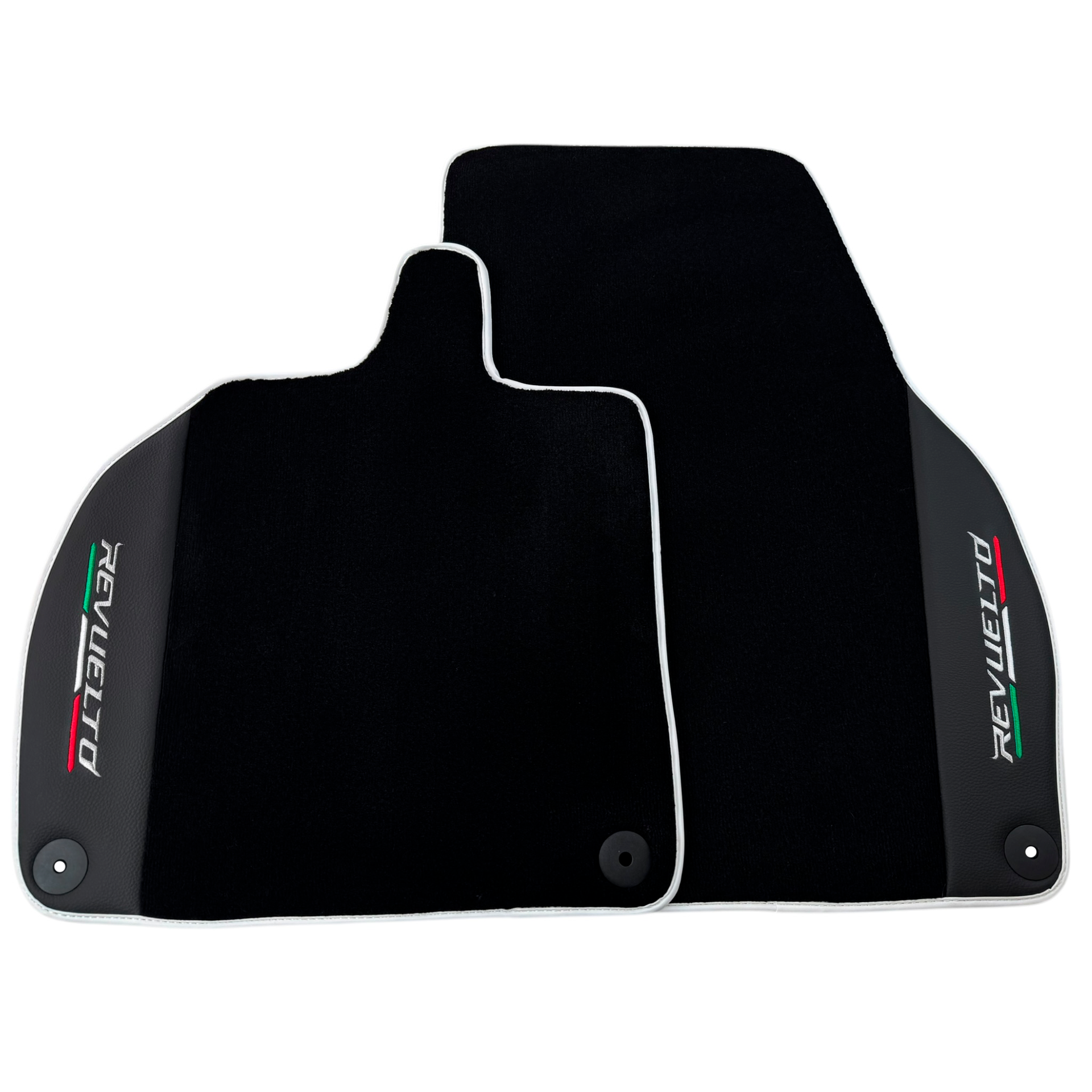 Black Floor Mats with Leather for Lamborghini Revuelto (2024-2025) | White Trim