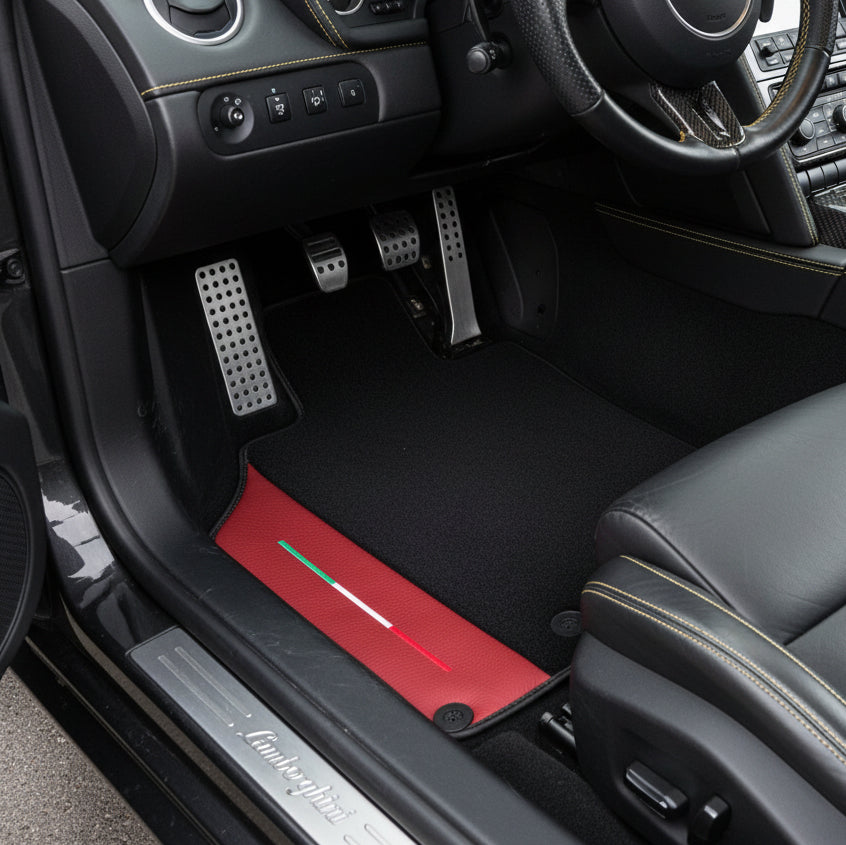 Custom Black Floor Mats for Lamborghini Gallardo With Red Leather