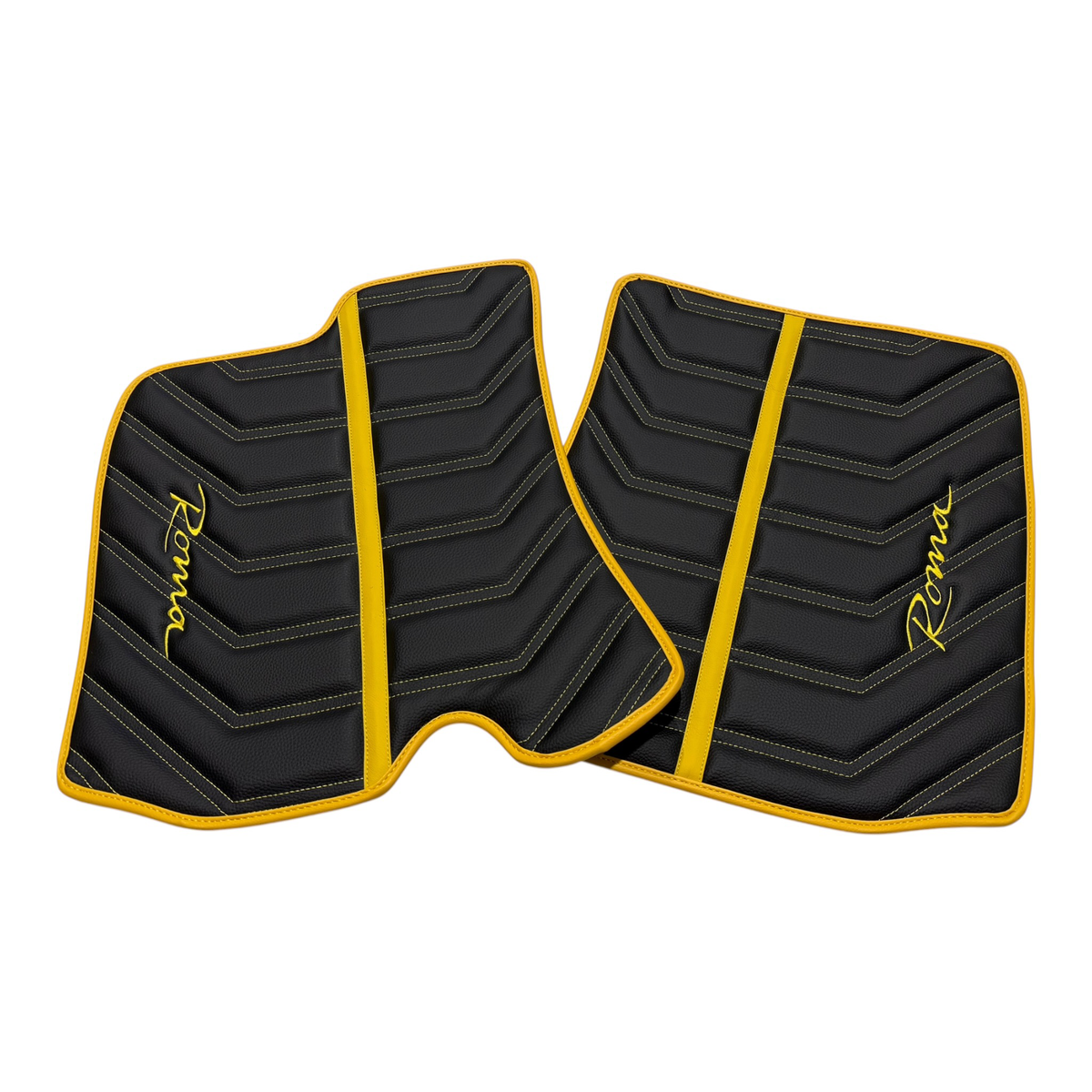 Black Leather Floor Mats for Ferrari Roma (2021-2027) Yellow Sewing