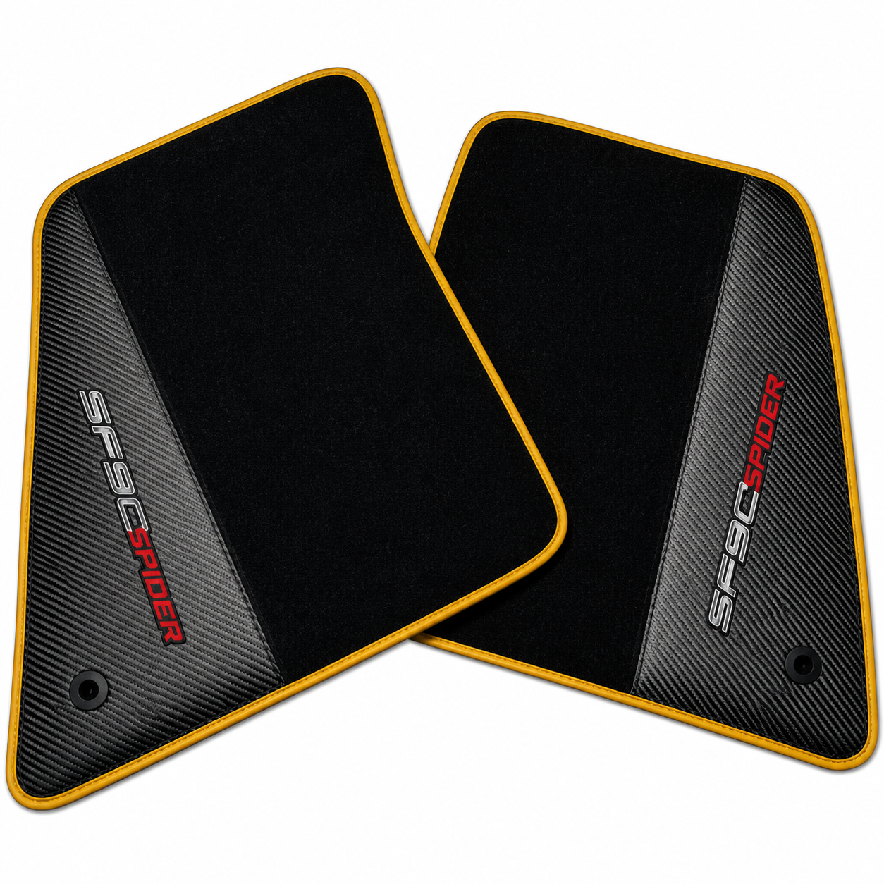 Black Floor Mats for Ferrari SF90 Stradale (2019-2024) with Carbon Fiber - Yellow Edition