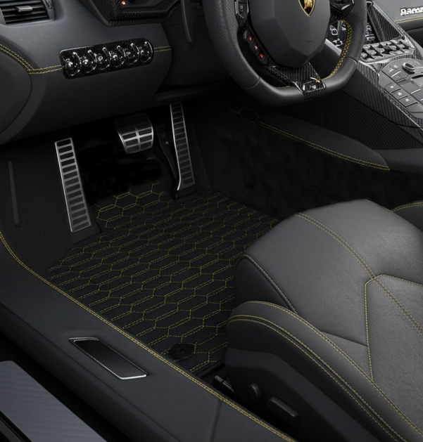 Customizable Floor Mats from Carpet with Leather for Lamborghini Aventador SV (2012-2022) - AutoWin
