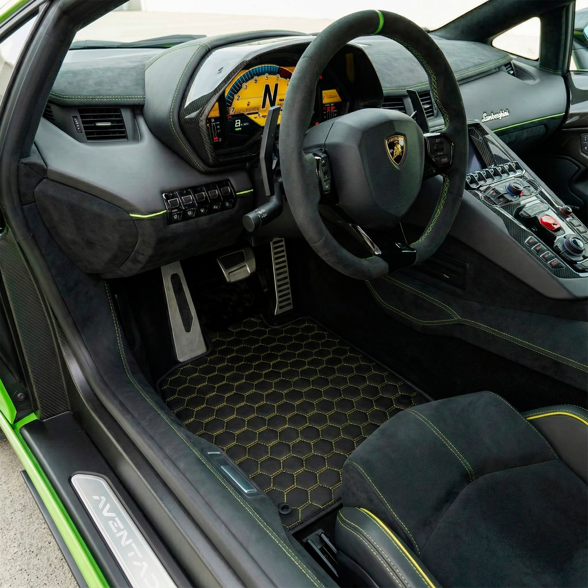 Customizable Leather Floor Mats with Hex Pattern for Lamborghini Aventador SV (2012-2022) - AutoWin