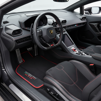Black Floor Mats for Lamborghini Huracan STO with Carbon Fiber Leather | Red Trim