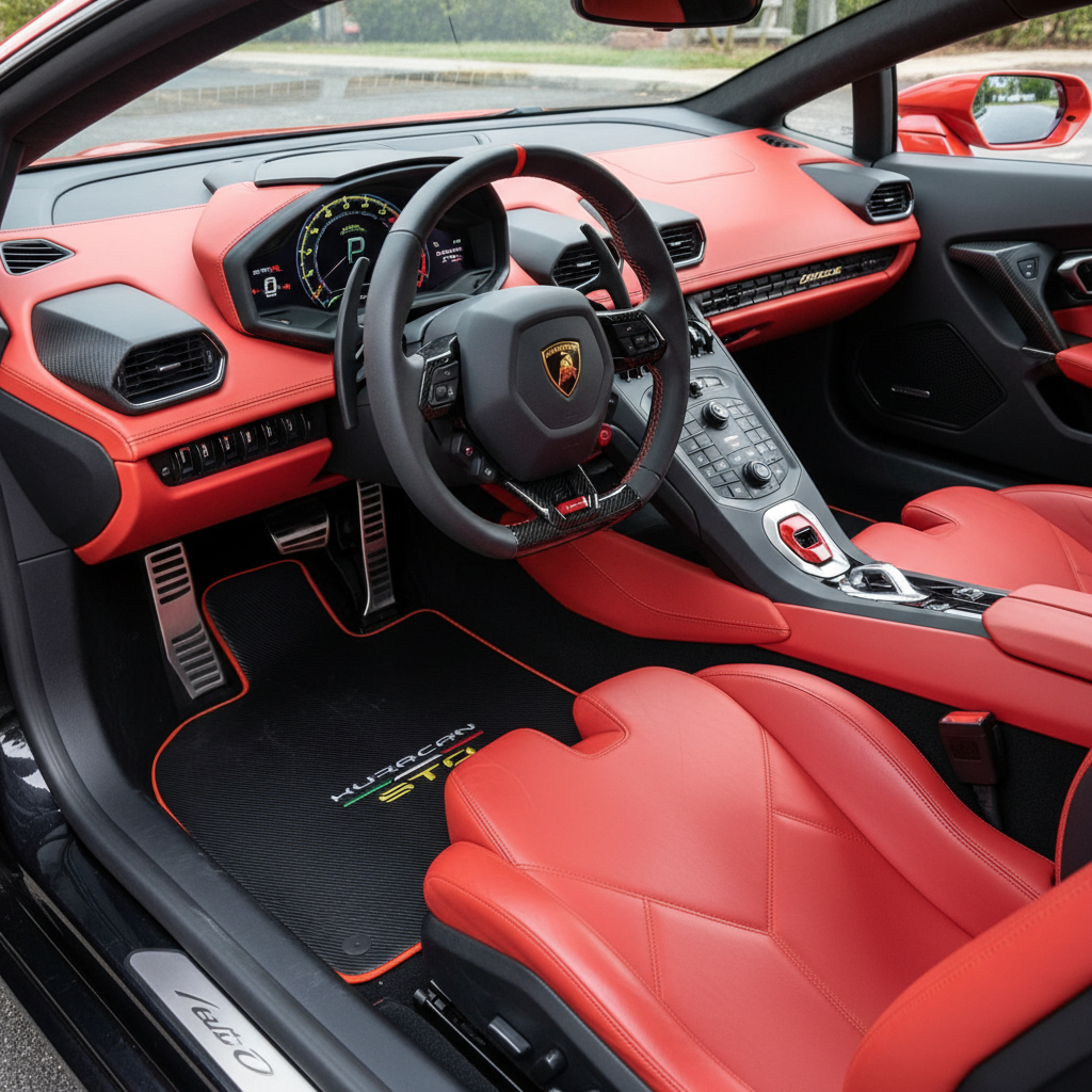 Personalizowane skórzane maty samochodowe z pionowym wzorem heksagonalnym dla Lamborghini Huracan STO (2021-2024) - AutoWin