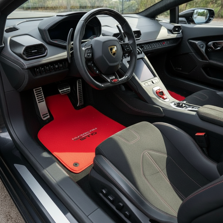 Czerwone Dywaniki Samochodowe do Lamborghini Huracan STO