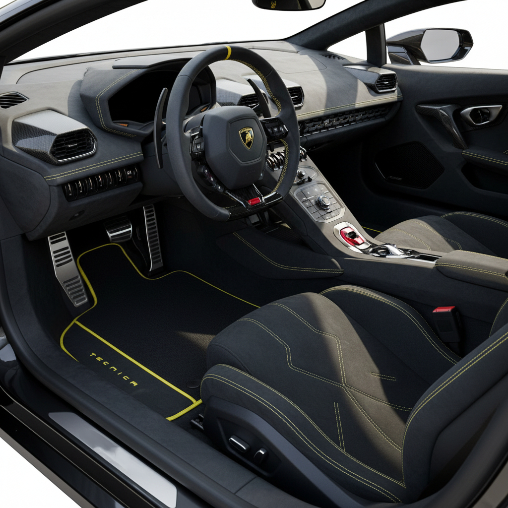Personalizowane dywaniki skórzane do Lamborghini Huracan Tecnica (2022-2024) z wzorem Divario - AutoWin