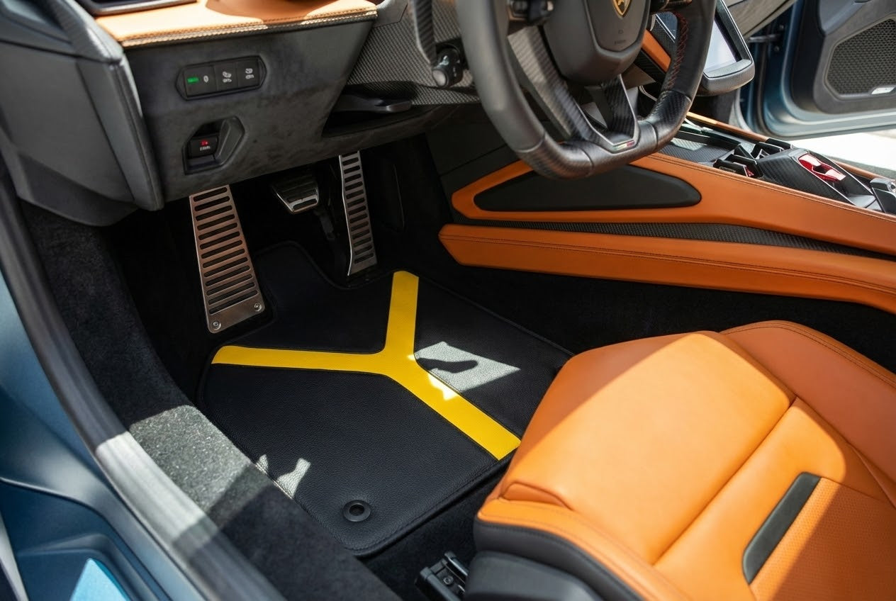 Customizable Leather Floor Mats with Symmetrical Hex Pattern for Lamborghini Temerario (2025-2026) - AutoWin