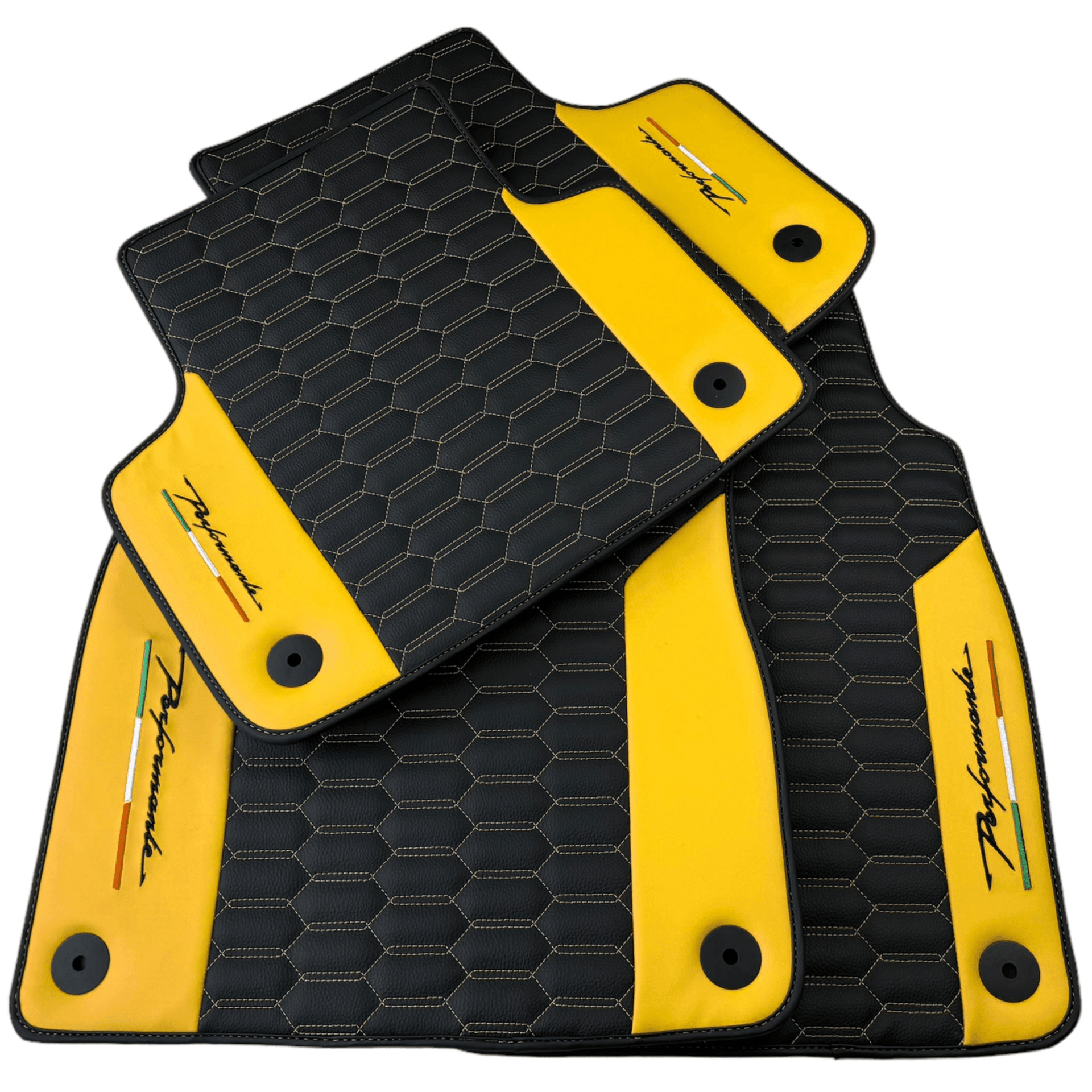 Black Floor Mats for Lamborghini Urus with Yellow Leather - AutoWin
