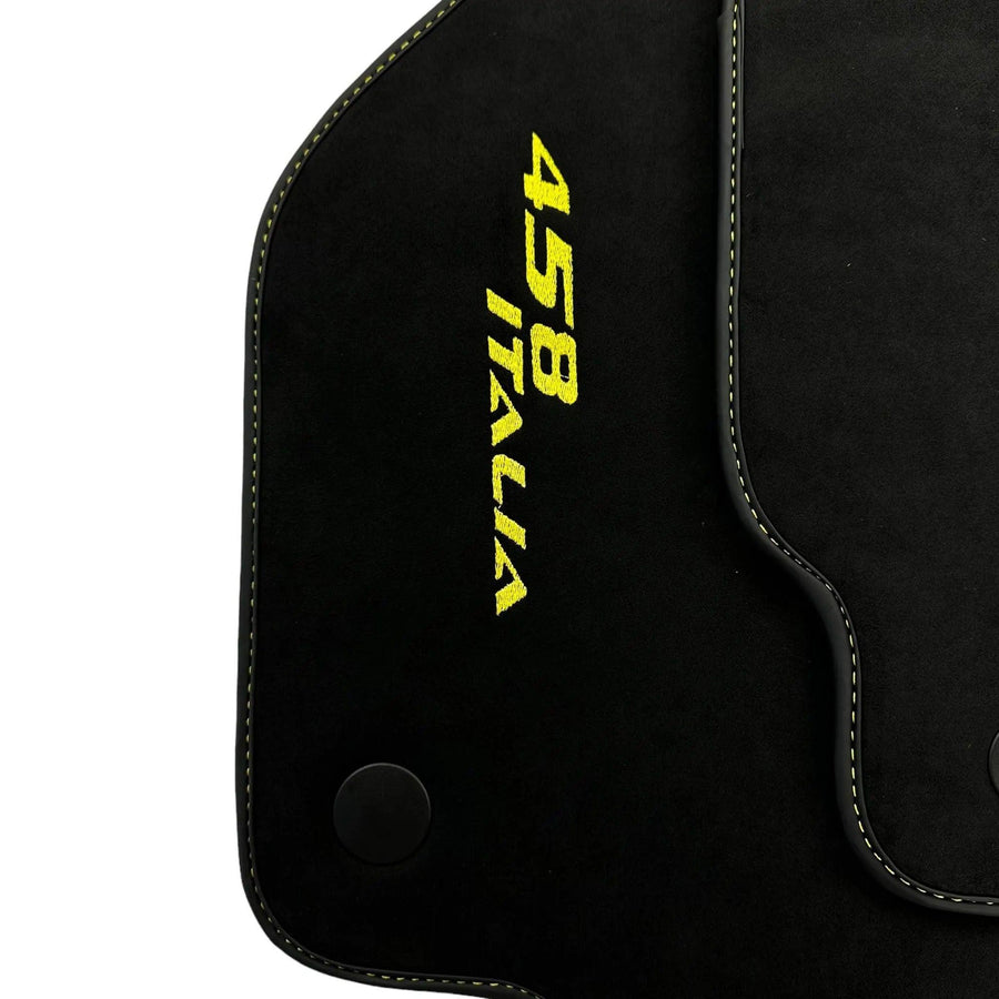 Alcantara Black Floor Mats For Ferrari 458 Italia (2009-2015) Yellow - AutoWin