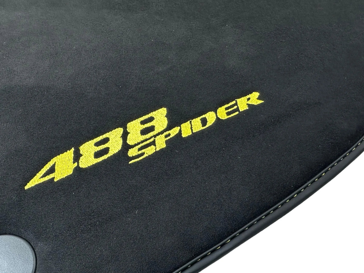 Alcantara Floor Mats for Ferrari 488 Spider 2016-2022 Yellow Sewing - AutoWin