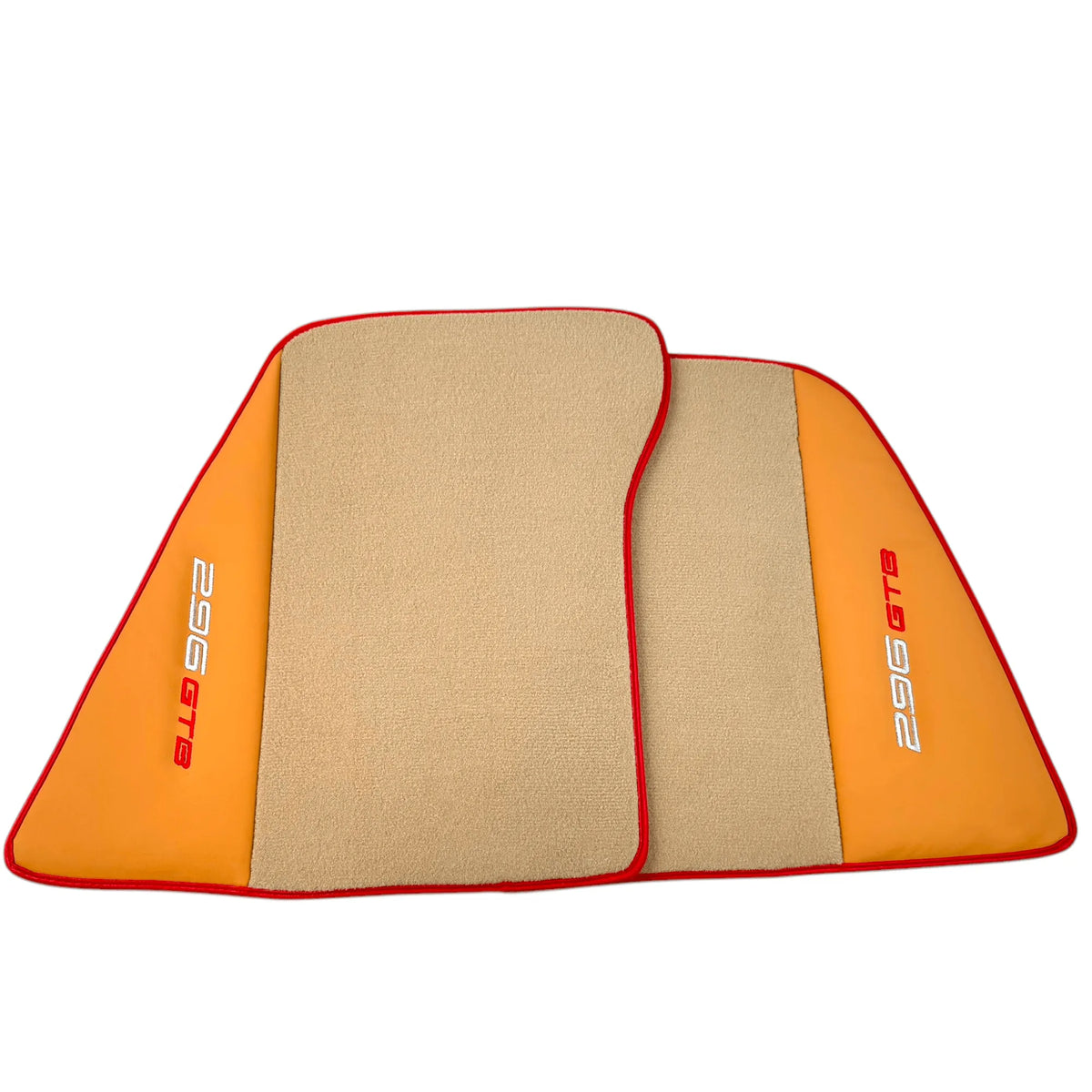 Beige Floor Mats for Ferrari 296 GTB (2022-2027) with Beige Nappa Leather | Red Trim