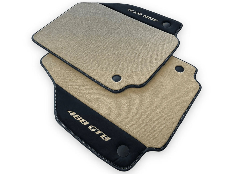 Beige Floor Mats For Ferrari 488 GTB 2016-2022 Carpets With Alcantara Leather - AutoWin