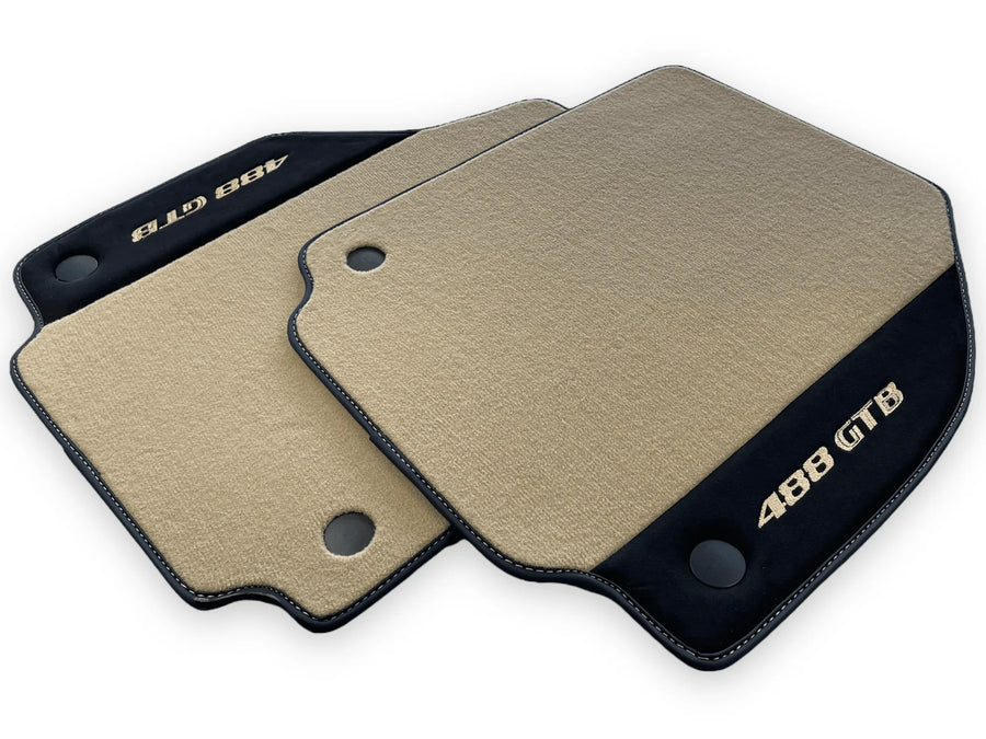 Beige Floor Mats For Ferrari 488 GTB 2016-2022 Carpets With Alcantara Leather - AutoWin