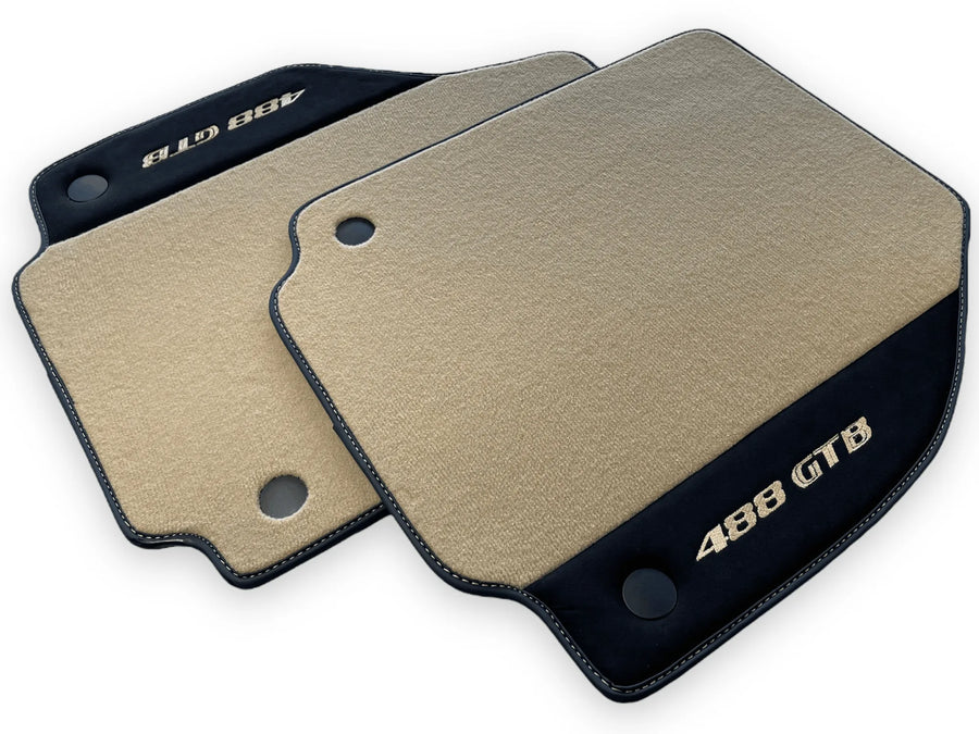 Beige Floor Mats For Ferrari 488 GTB 2016-2022 Carpets With Alcantara Leather - AutoWin