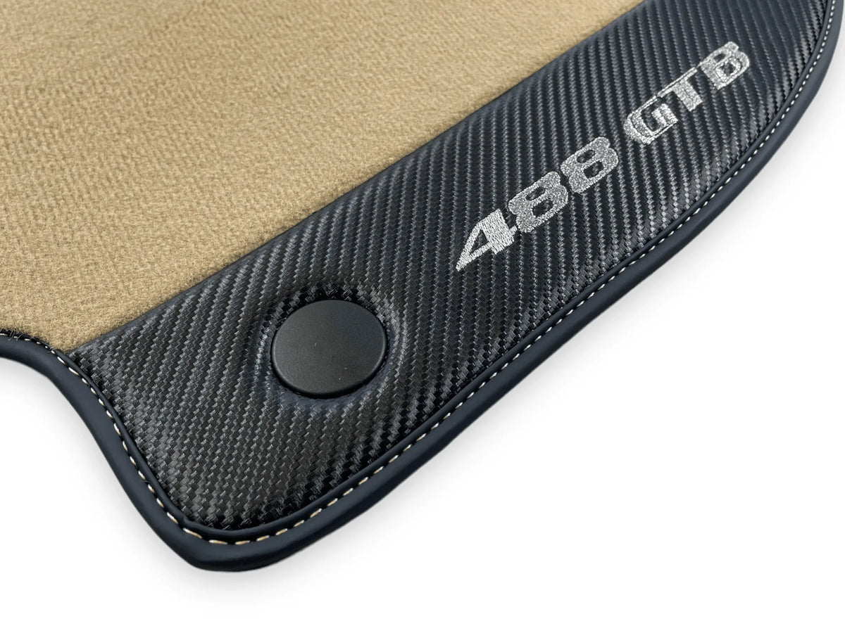 Beige Floor Mats For Ferrari 488 GTB 2016-2022 Carpets With Carbon Fiber - AutoWin