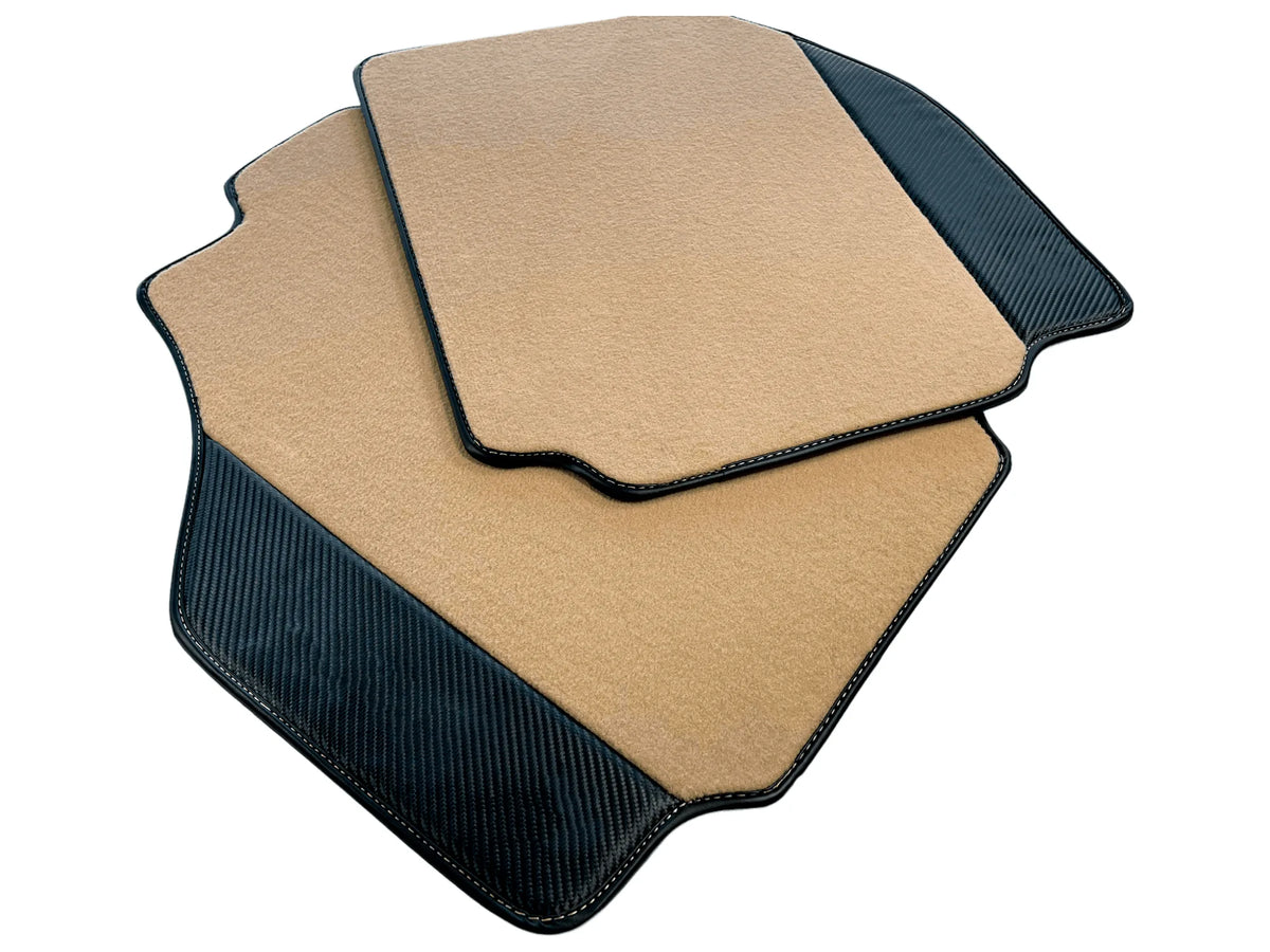 Beige Floor Mats For Ferrari 488 Pista Spider 2019-2021 With Carbon Fiber Leather