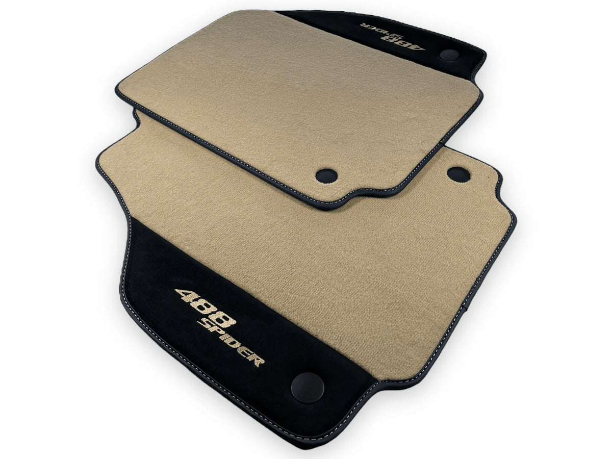 Beige Floor Mats For Ferrari 488 Spider 2015-2022 With Alcantara Leather - AutoWin