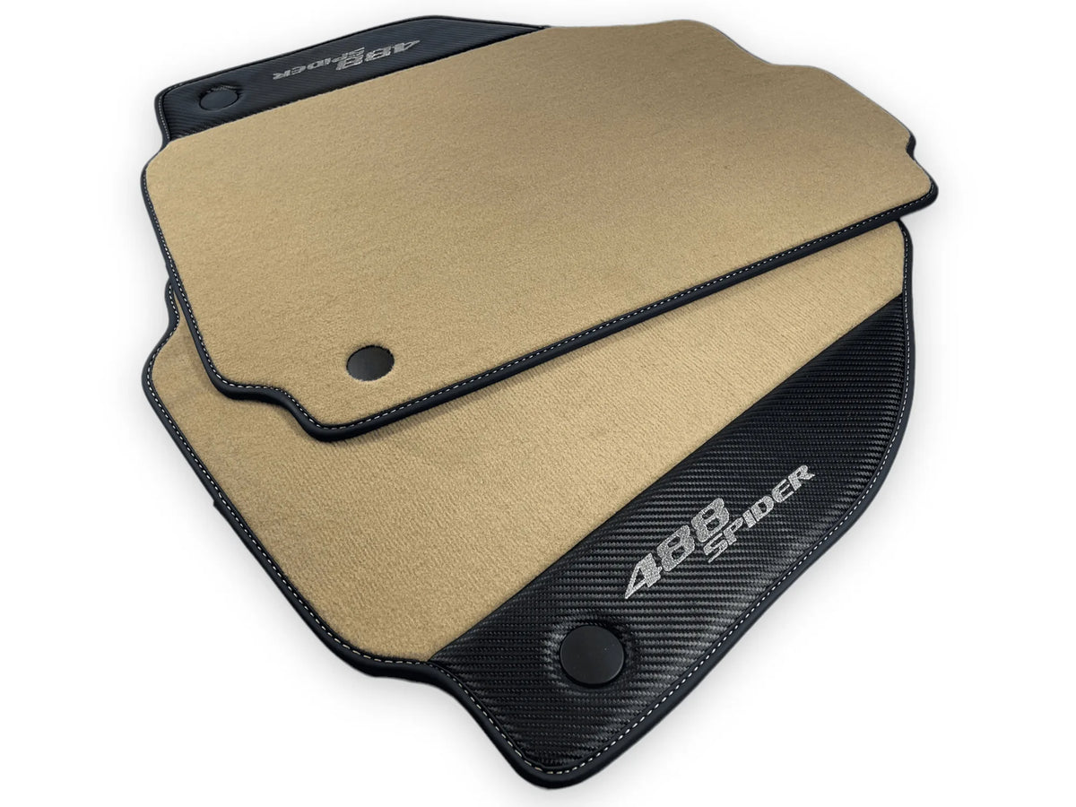 Beige Floor Mats For Ferrari 488 Spider 2015-2022 With Carbon Fiber Leather - AutoWin