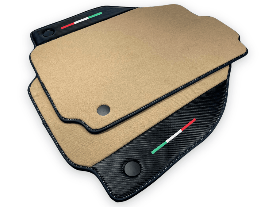 Beige Floor Mats For Ferrari 488 Spider 2015-2022 With Carbon Fiber Leather - AutoWin
