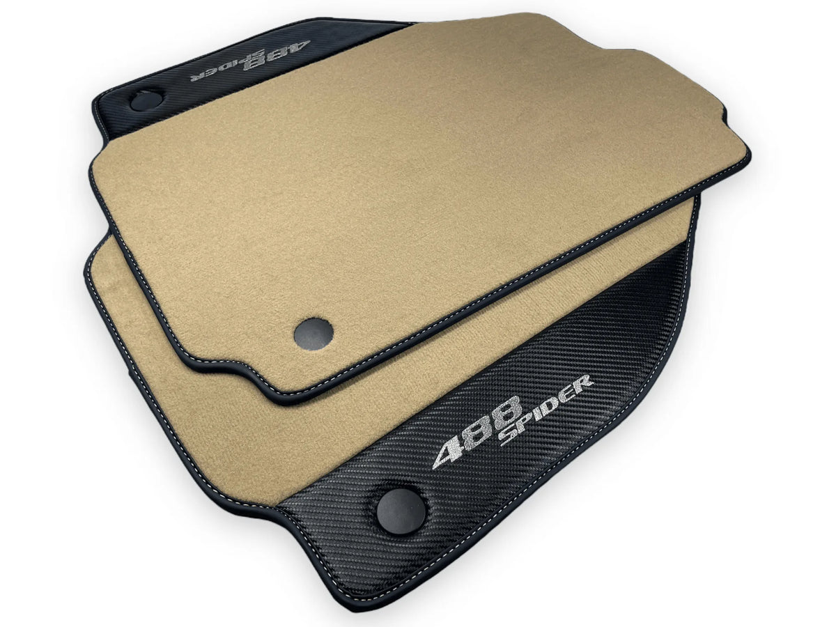 Beige Floor Mats For Ferrari 488 Spider 2015-2022 With Carbon Fiber Leather - AutoWin