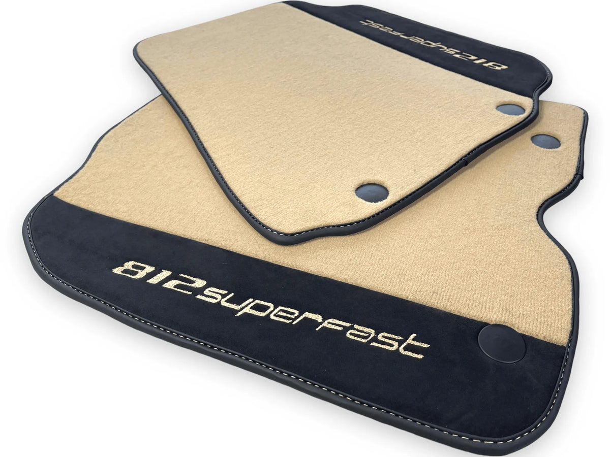 Beige Floor Mats For Ferrari 812 Superfast With Alcantara Leather - AutoWin