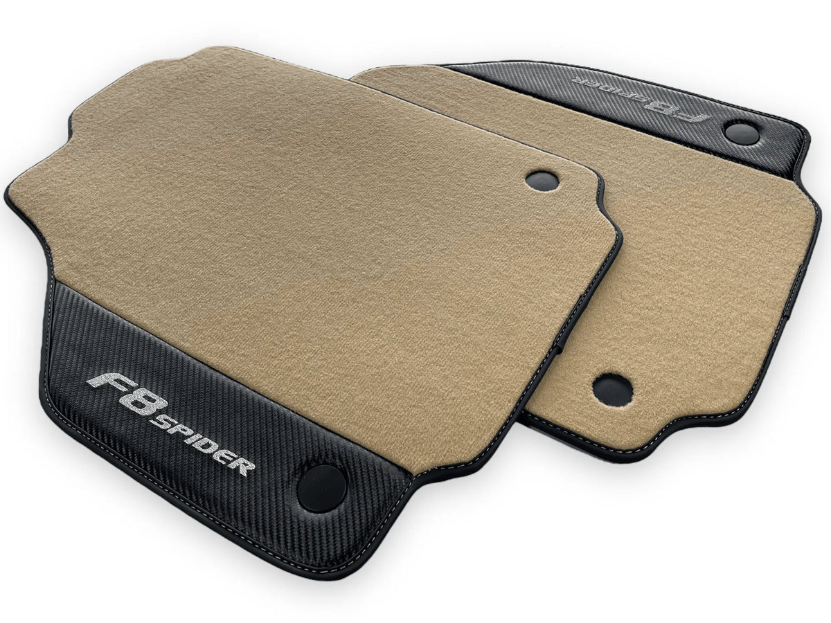 Beige Floor Mats For Ferrari F8 Spider 2019-2022 With Carbon Fiber Leather - AutoWin