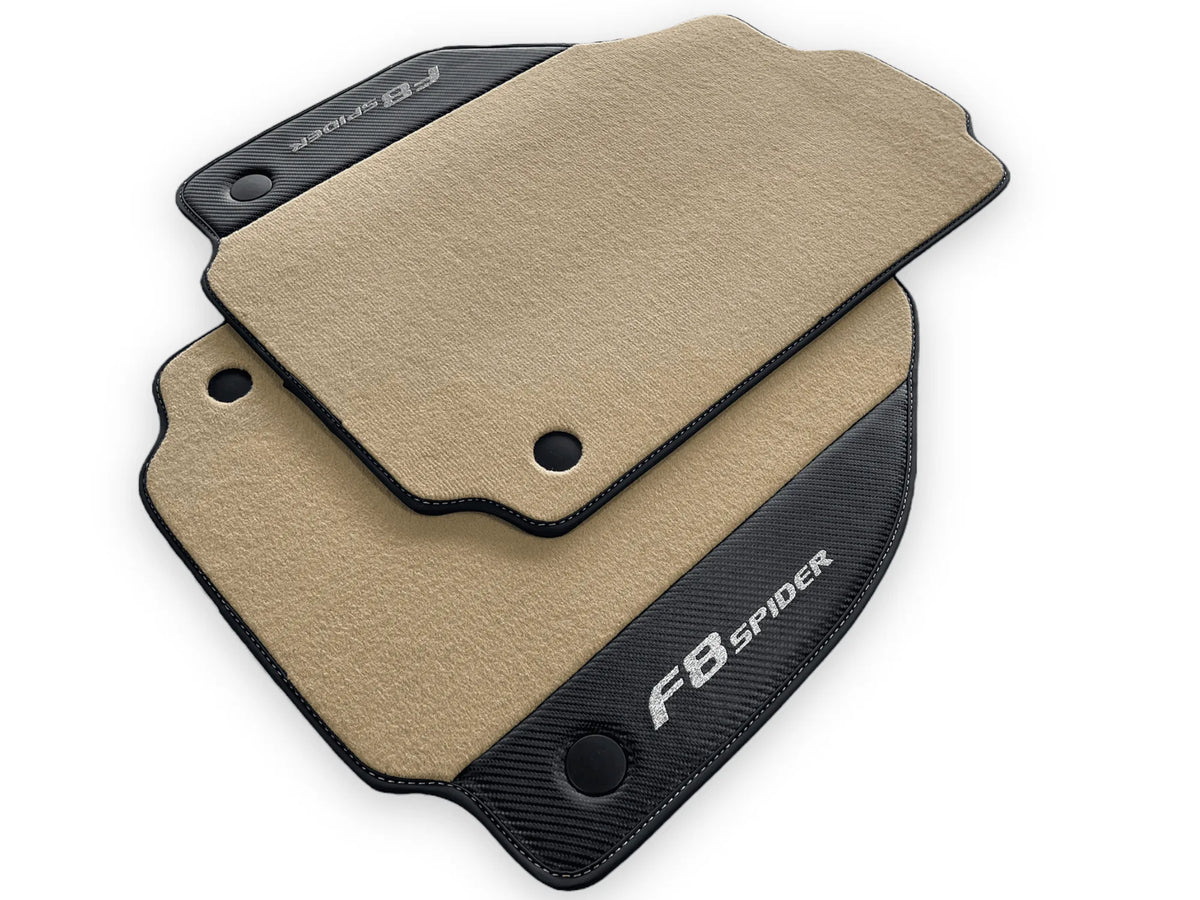 Beige Floor Mats For Ferrari F8 Spider 2019-2022 With Carbon Fiber Leather - AutoWin