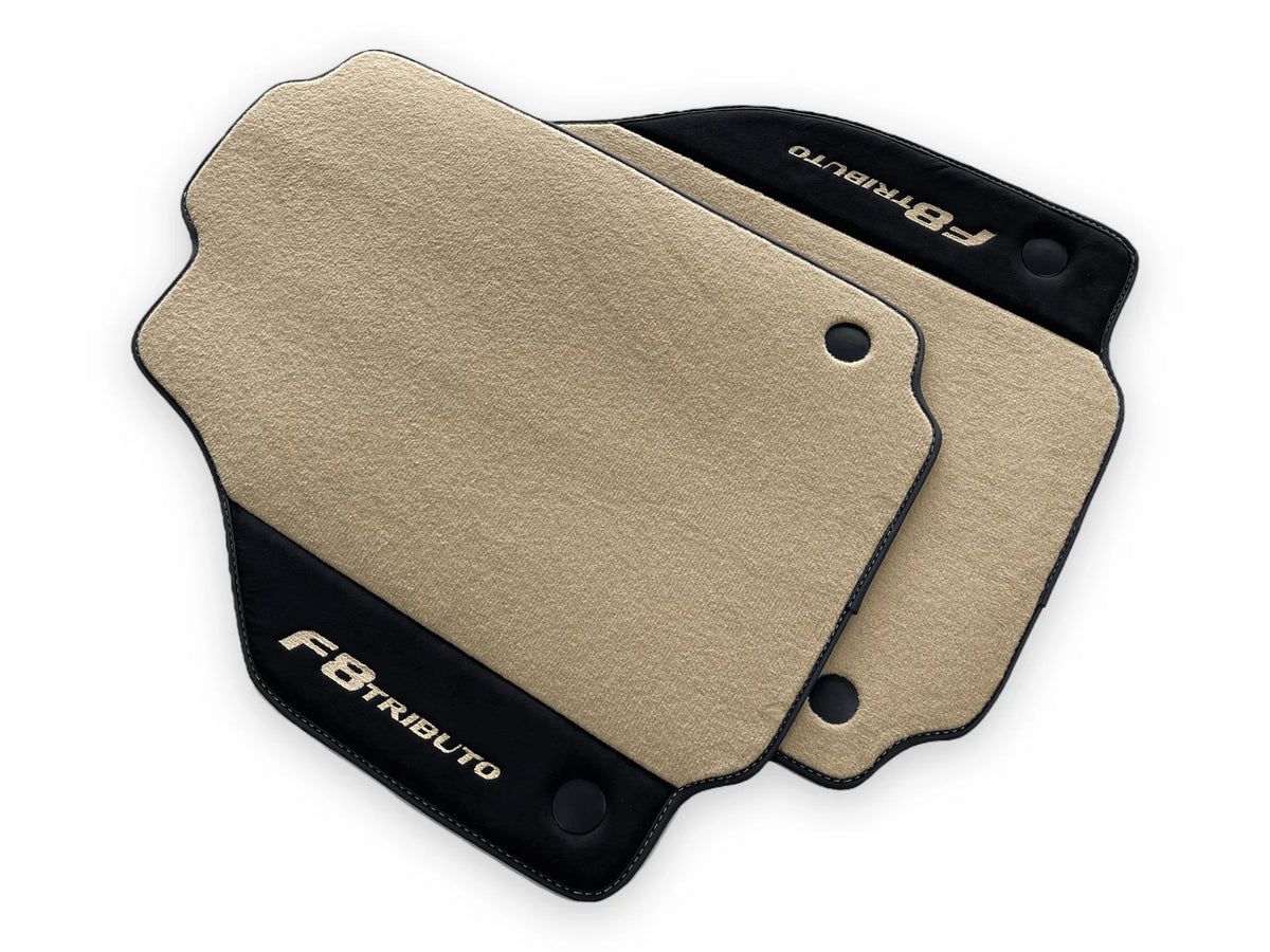 Beige Floor Mats For Ferrari F8 Tributo 2019-2022 With Alcantara Leather - AutoWin