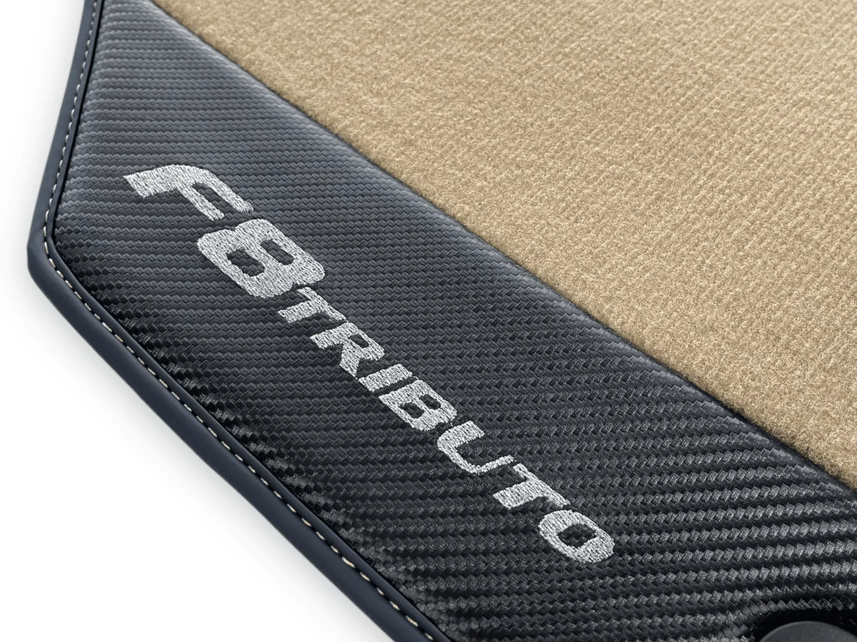 Beige Floor Mats For Ferrari F8 Tributo 2019-2022 With Carbon Leather - AutoWin
