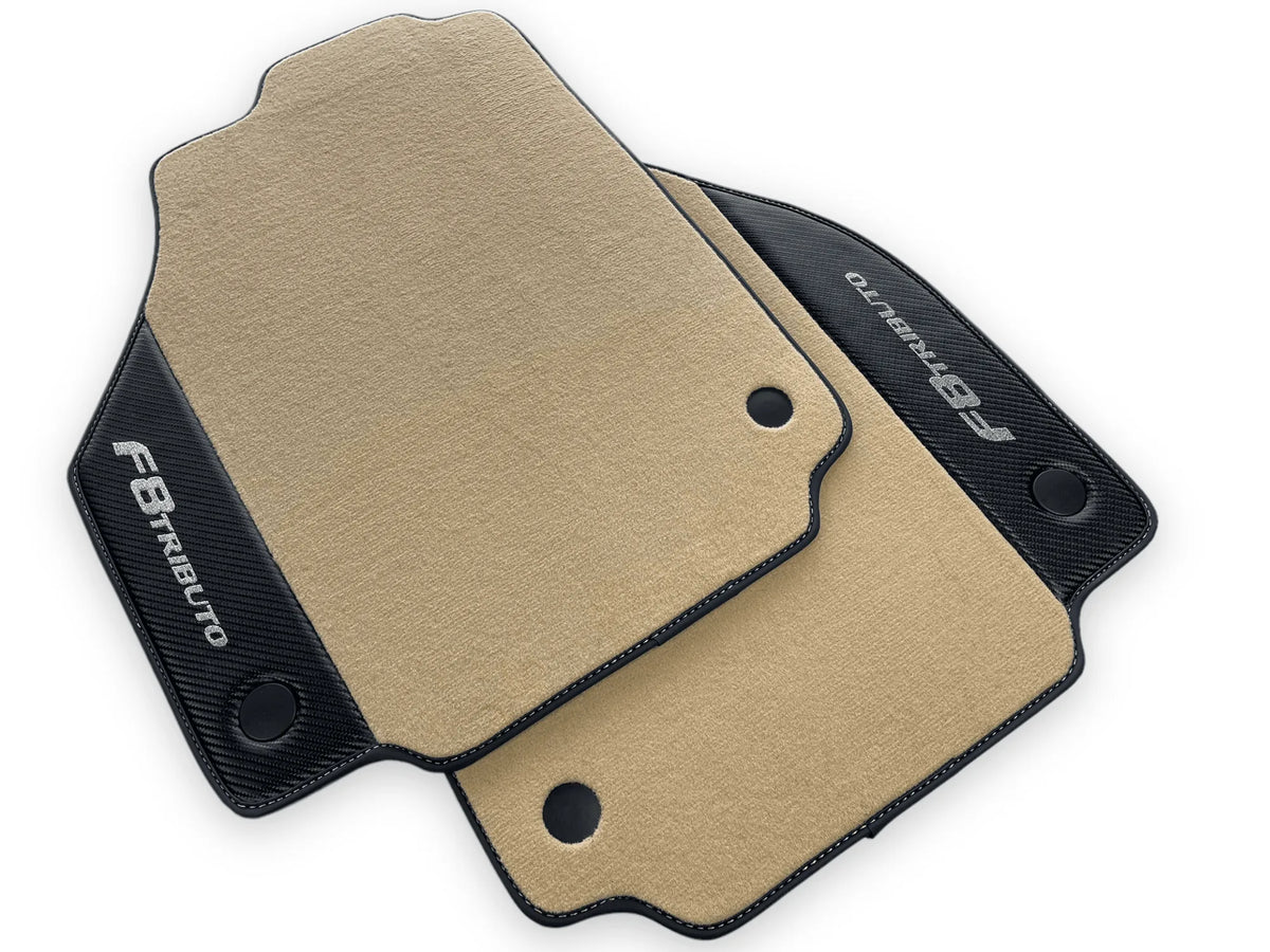 Beige Floor Mats For Ferrari F8 Tributo 2019-2022 With Carbon Leather - AutoWin