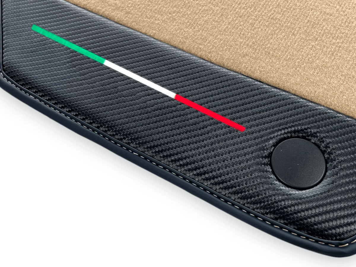 Beige Floor Mats For Ferrari F8 Tributo 2019-2022 With Carbon Leather - AutoWin
