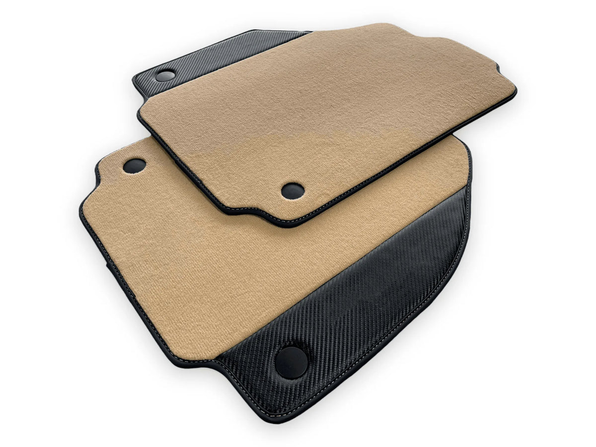 Beige Floor Mats For Ferrari F8 Tributo 2019-2022 With Carbon Leather - AutoWin